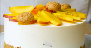 Yoghurt Cheesecake with Peaches and Amaretti d’Italia Macaroons