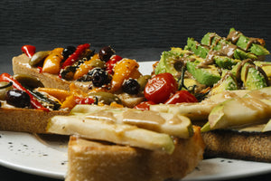 Bruschetta with vegetables an Sunita organic light tahini - Taste from the Med
