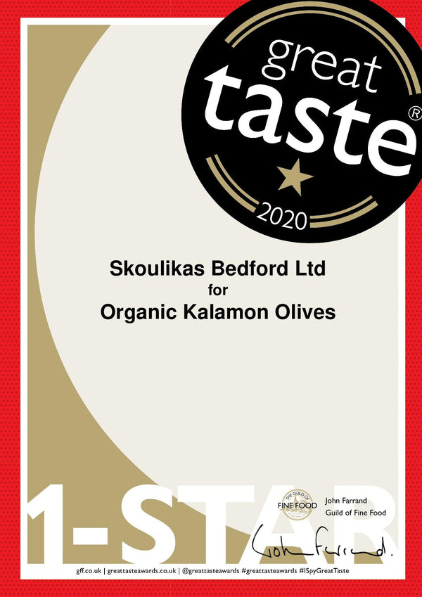 Great Taste Award Certificates – for Organic Kalamon Olives - Taste from the Med