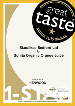 Great Taste Award Certificates – for Sunita Organic orange juice - Taste from the Med