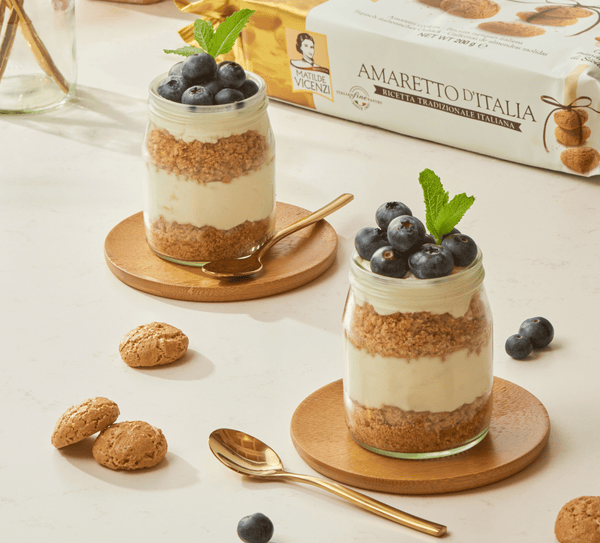 Pot Cheesecake with Blueberry Mousse and Amaretti d’Italia Macaroons - Taste from the Med