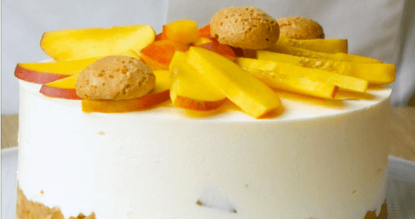 Yoghurt Cheesecake with Peaches and Amaretti d’Italia Macaroons - Taste from the Med