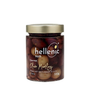 Hellenic Sun Olive Medley Pitted, Pepper & Cumin 330g - Taste from the Med