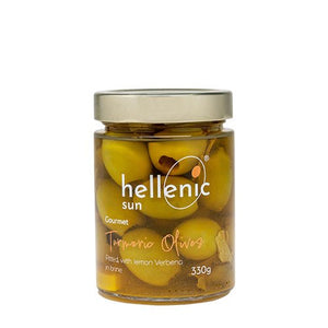 Hellenic Sun Turmeric Olives Pitted & Lemon Verbena 330g - Taste from the Med